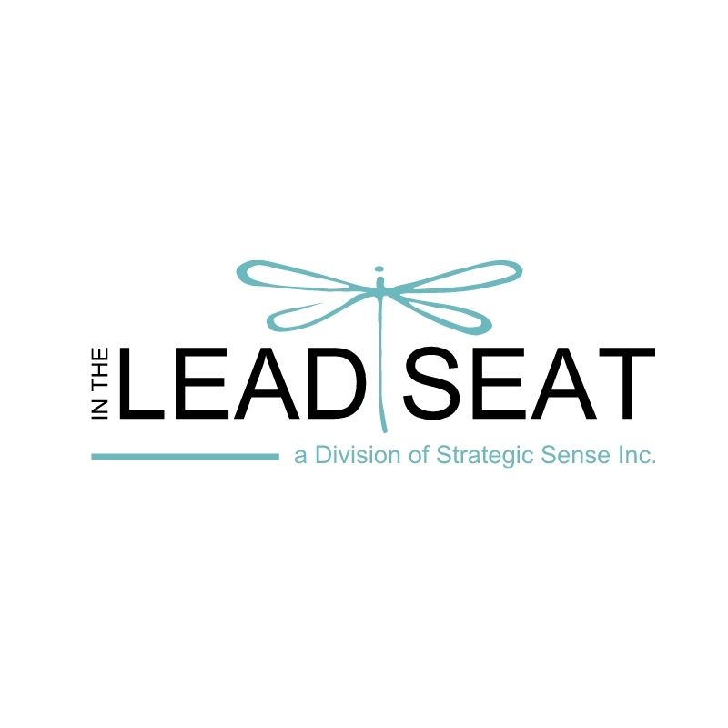 In The Lead Seat Publishing Logo, Teal and dark grey with dragonfly image