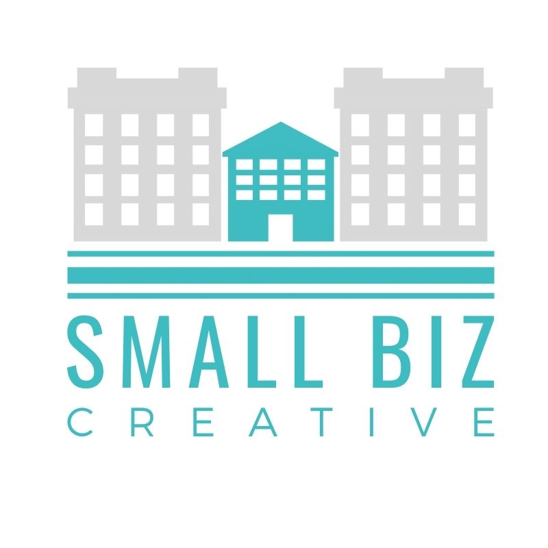 Small Biz Creative Logo, Teal and grey with buildings and a line